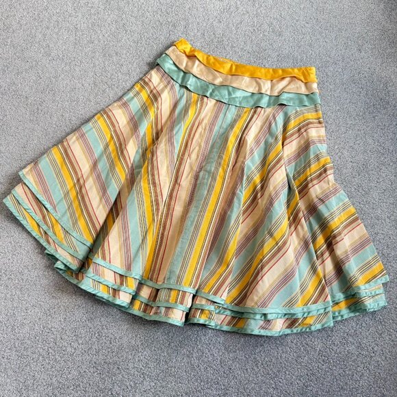 Odille Anthropologie Circle Swing Skirt Stripes Layered Cotton Silk US 2 - C2807 - Picture 2 of 14